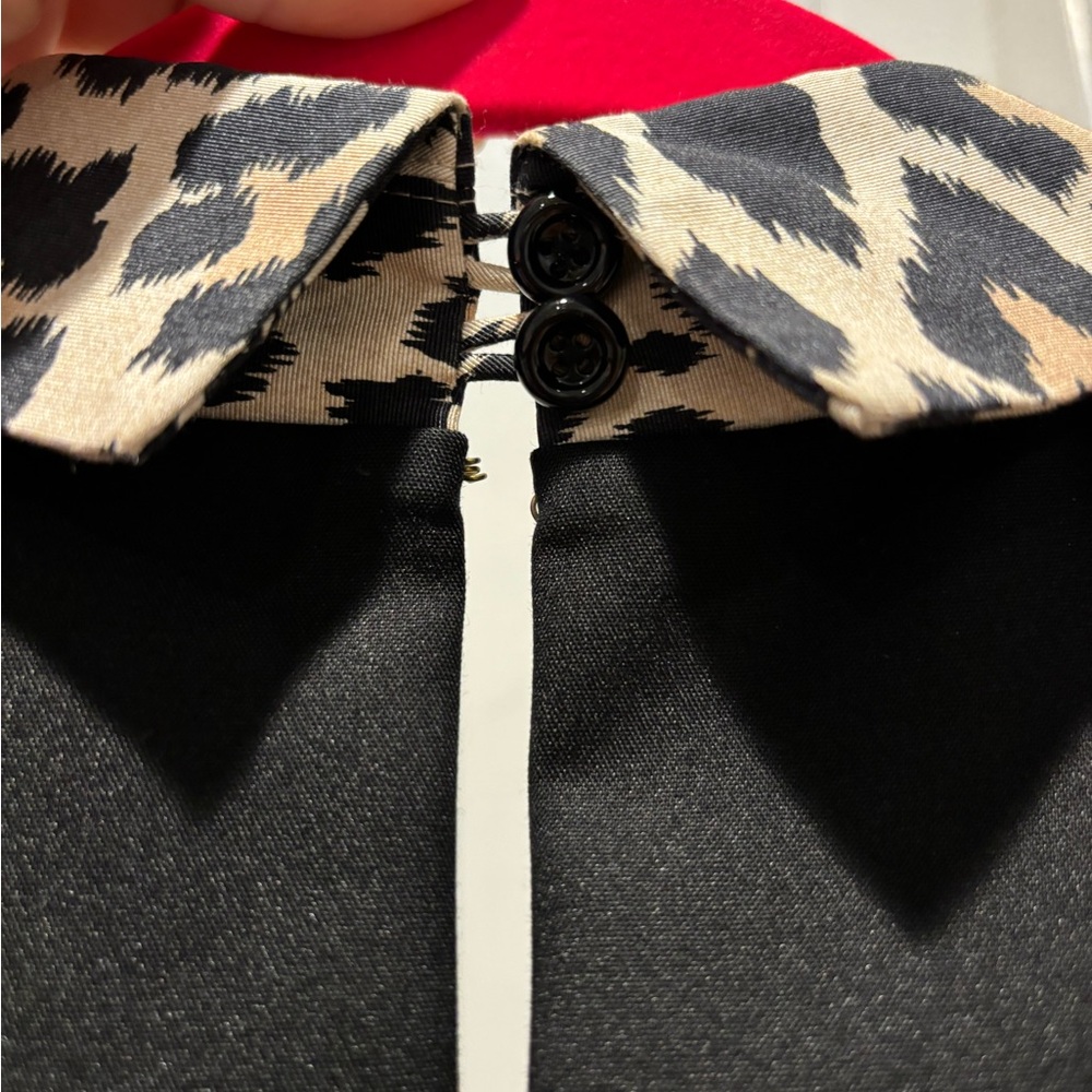 Vintage Kate Spade Fit & Flare Black Sleeveless Mini Dress With Leopard Collar - Picture 7 of 9